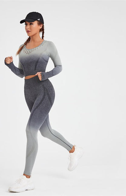 Langarm-Yoga-Set mit Farbverlauf für Damen