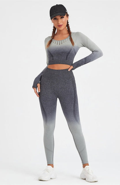 Langarm-Yoga-Set mit Farbverlauf für Damen