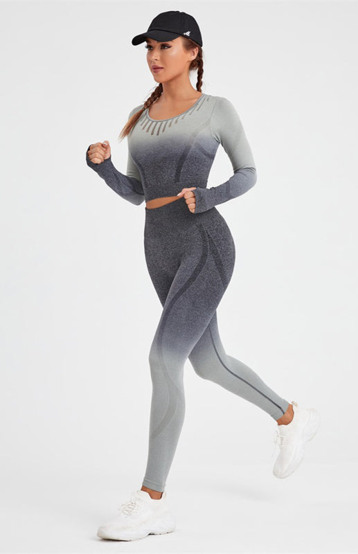 Langarm-Yoga-Set mit Farbverlauf für Damen