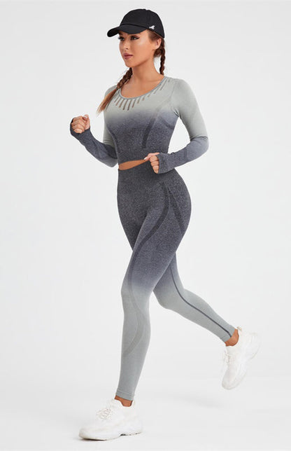 Langarm-Yoga-Set mit Farbverlauf für Damen