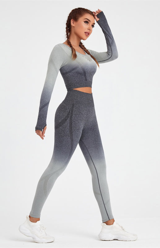 Langarm-Yoga-Set mit Farbverlauf für Damen