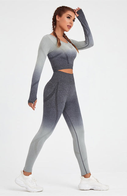 Langarm-Yoga-Set mit Farbverlauf für Damen