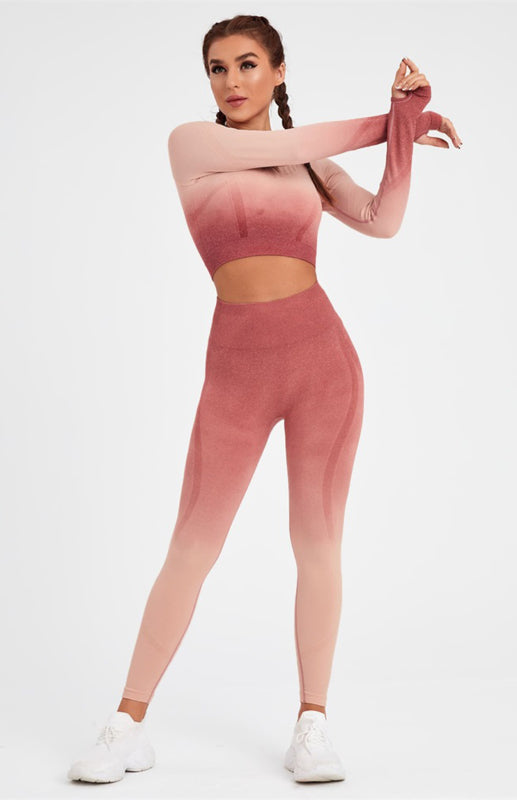 Langarm-Yoga-Set mit Farbverlauf für Damen