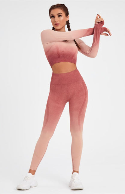 Langarm-Yoga-Set mit Farbverlauf für Damen