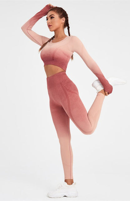 Langarm-Yoga-Set mit Farbverlauf für Damen
