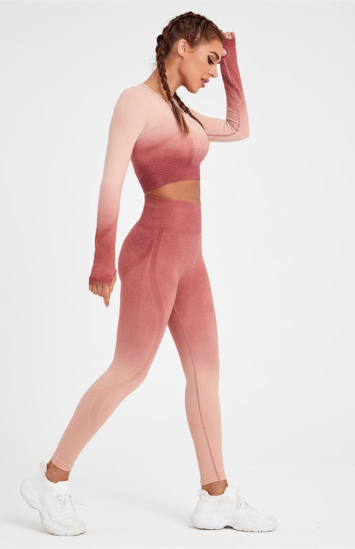 Langarm-Yoga-Set mit Farbverlauf für Damen