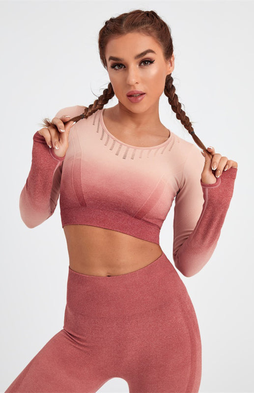 Langarm-Yoga-Set mit Farbverlauf für Damen