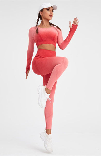 Langarm-Yoga-Set mit Farbverlauf für Damen