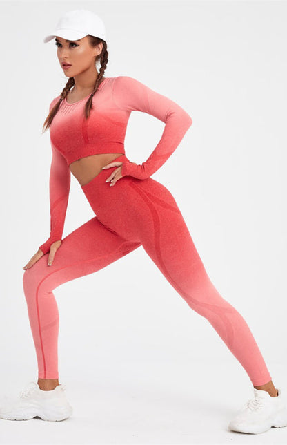 Langarm-Yoga-Set mit Farbverlauf für Damen