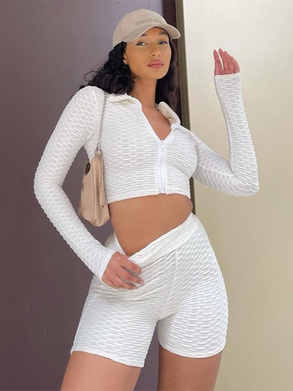 Athleisure-Sets für Damen aus festem Strukturstoff
