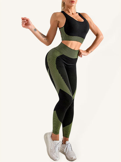 Zweiteiliges Set aus Neckholder-Yoga-Tanktop und enger Yogahose mit hoher Taille für Damen
