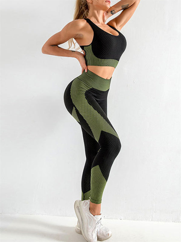 Zweiteiliges Set aus Neckholder-Yoga-Tanktop und enger Yogahose mit hoher Taille für Damen