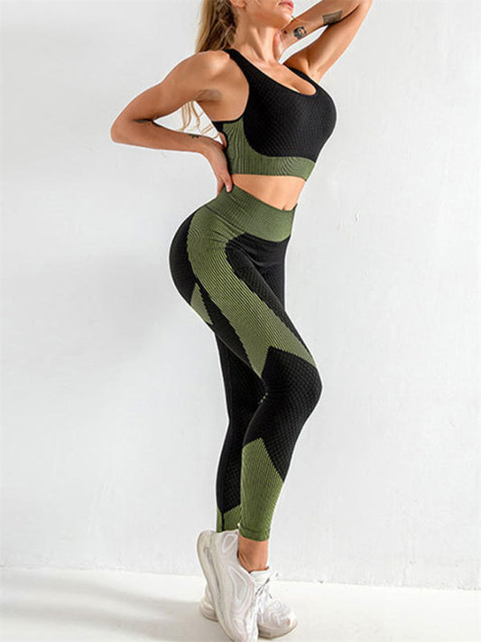 Zweiteiliges Set aus Neckholder-Yoga-Tanktop und enger Yogahose mit hoher Taille für Damen