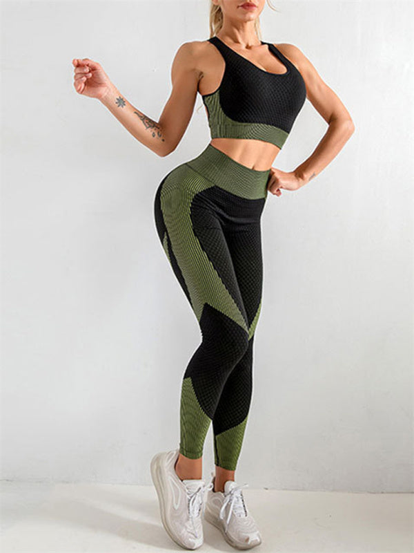 Zweiteiliges Set aus Neckholder-Yoga-Tanktop und enger Yogahose mit hoher Taille für Damen