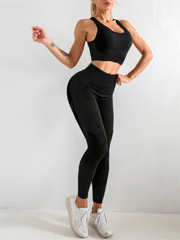 Zweiteiliges Set aus Neckholder-Yoga-Tanktop und enger Yogahose mit hoher Taille für Damen