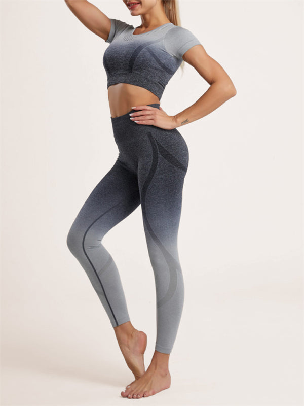 Nahtloser zweiteiliger Yoga-Anzug mit Hang-Dye-Farbverlauf für Damen