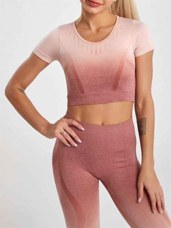 Nahtloser zweiteiliger Yoga-Anzug mit Hang-Dye-Farbverlauf für Damen
