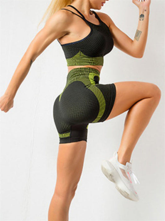 Schnelltrocknender, enger, nahtloser, rückenfreier Yogaanzug aus Camisole und Shorts für Damen