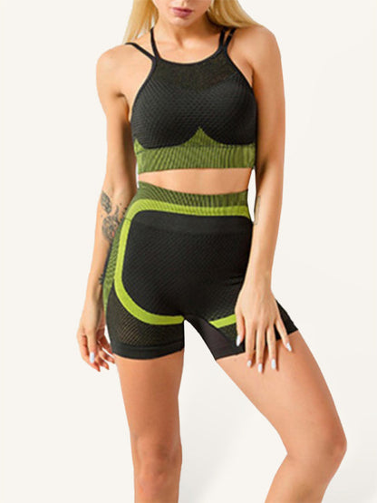 Schnelltrocknender, enger, nahtloser, rückenfreier Yogaanzug aus Camisole und Shorts für Damen