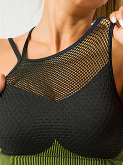 Schnelltrocknender, enger, nahtloser, rückenfreier Yogaanzug aus Camisole und Shorts für Damen