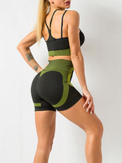 Schnelltrocknender, enger, nahtloser, rückenfreier Yogaanzug aus Camisole und Shorts für Damen