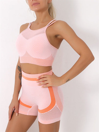 Schnelltrocknender, enger, nahtloser, rückenfreier Yogaanzug aus Camisole und Shorts für Damen