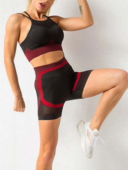 Schnelltrocknender, enger, nahtloser, rückenfreier Yogaanzug aus Camisole und Shorts für Damen