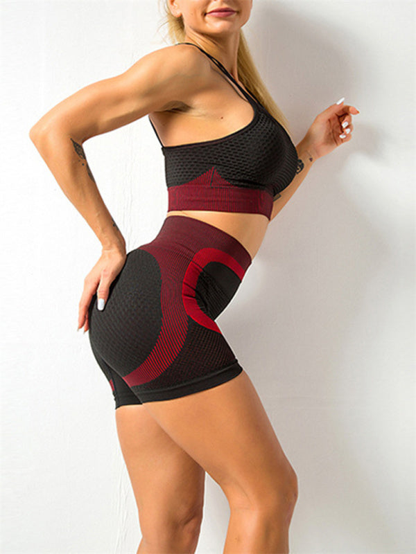 Schnelltrocknender, enger, nahtloser, rückenfreier Yogaanzug aus Camisole und Shorts für Damen