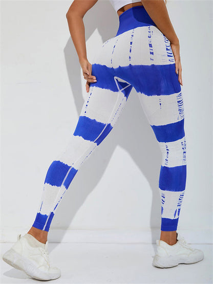 Damen-Batikhose mit hoher Taille, Training, Sport, Yoga, Fitness