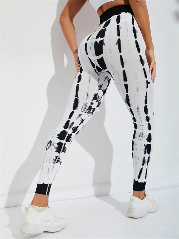 Damen-Batikhose mit hoher Taille, Training, Sport, Yoga, Fitness