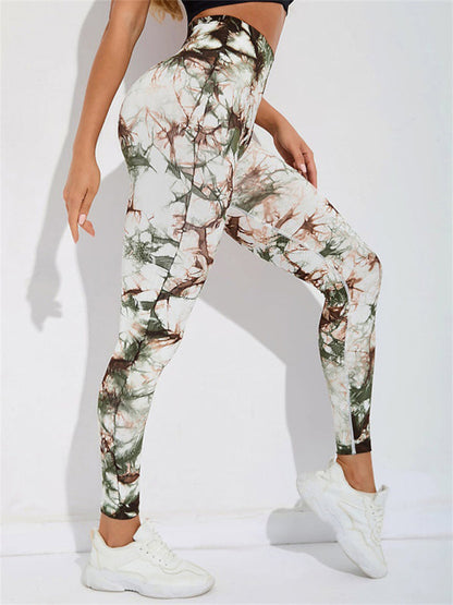 Damen-Batikhose mit hoher Taille, Training, Sport, Yoga, Fitness