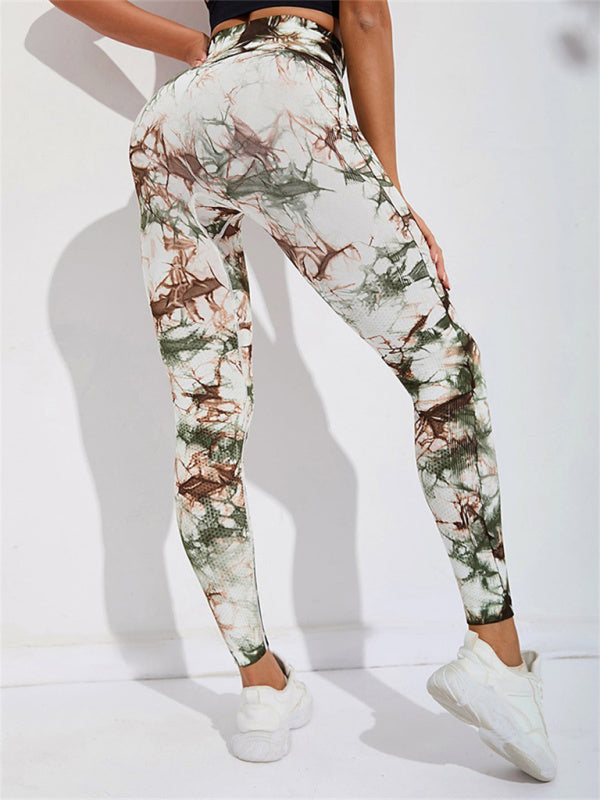 Damen-Batikhose mit hoher Taille, Training, Sport, Yoga, Fitness