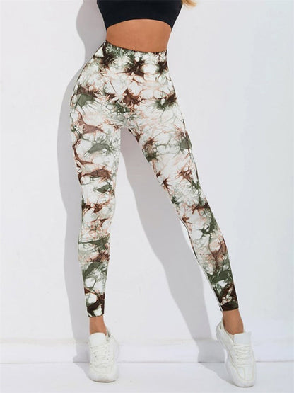 Damen-Batikhose mit hoher Taille, Training, Sport, Yoga, Fitness