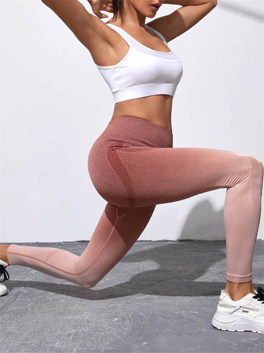 Nahtlose Sport-Yogahose für Damen mit hoher Taille und Farbverlauf