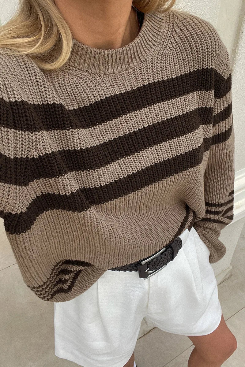 Gestreifter Pullover mit Rippenmuster